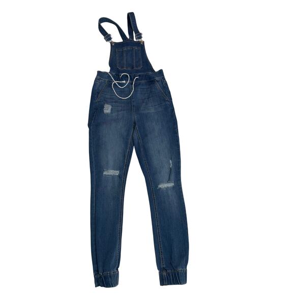 Guess women’s  distressed denim overalls - Picture 1 of 16